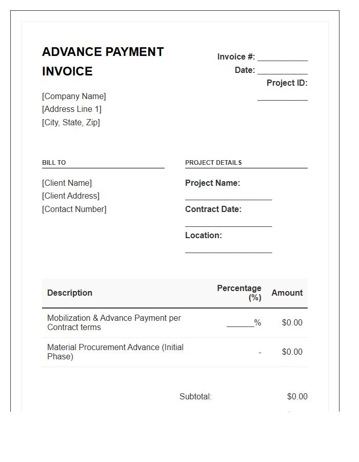 Construction Project Advance Payment Invoice Template