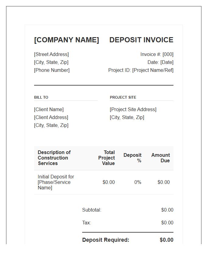Construction Service Deposit Request Invoice Template
