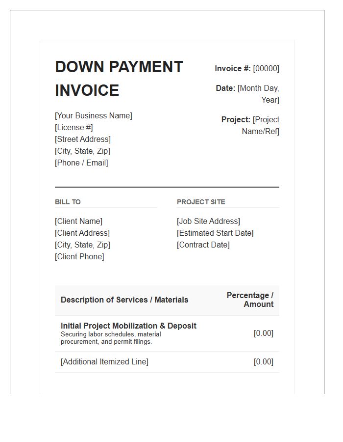 General Contractor Down Payment Invoice Template