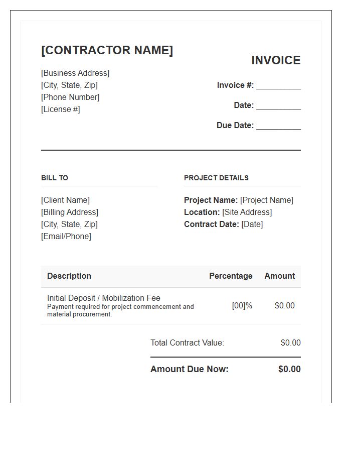 General Contractor Initial Payment Invoice Template