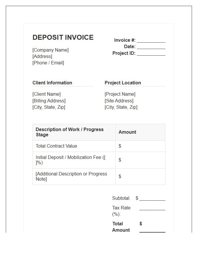 General Contractor Progress Billing Deposit Invoice Template