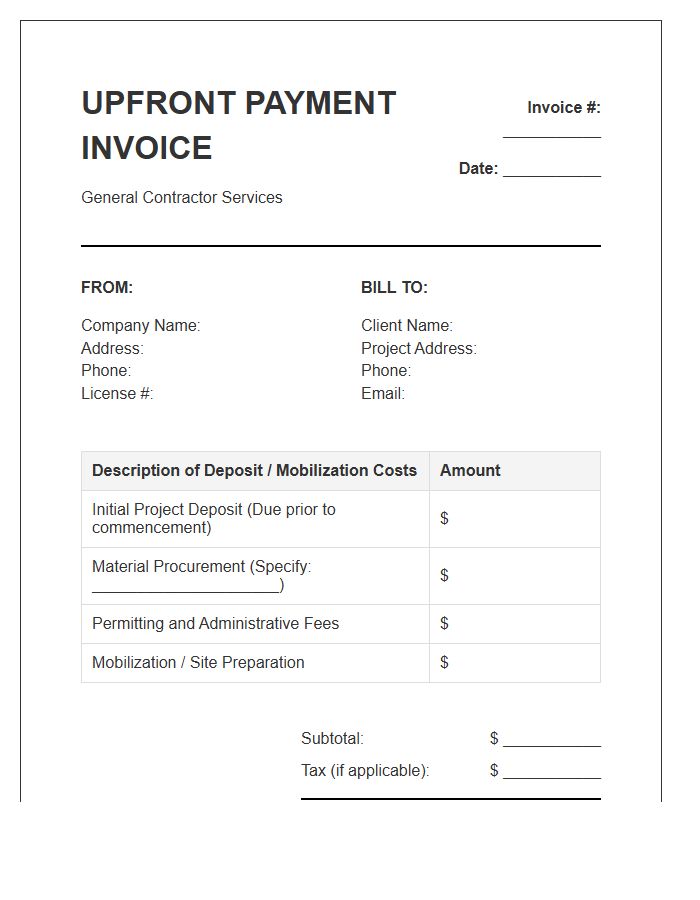 General Contractor Upfront Payment Invoice Template