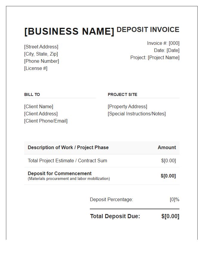 Residential General Contractor Deposit Invoice Template