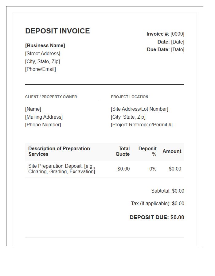Residential Site Preparation Deposit Invoice Template
