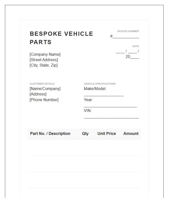 Bespoke Vehicle Parts Order Invoice Template