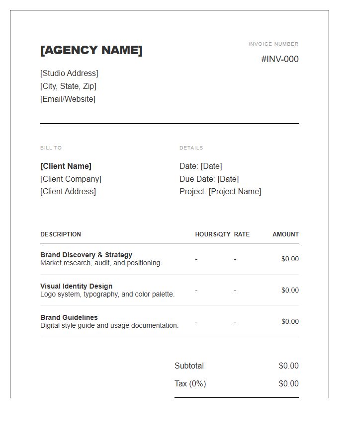 Boutique Agency Brand Identity Invoice Template