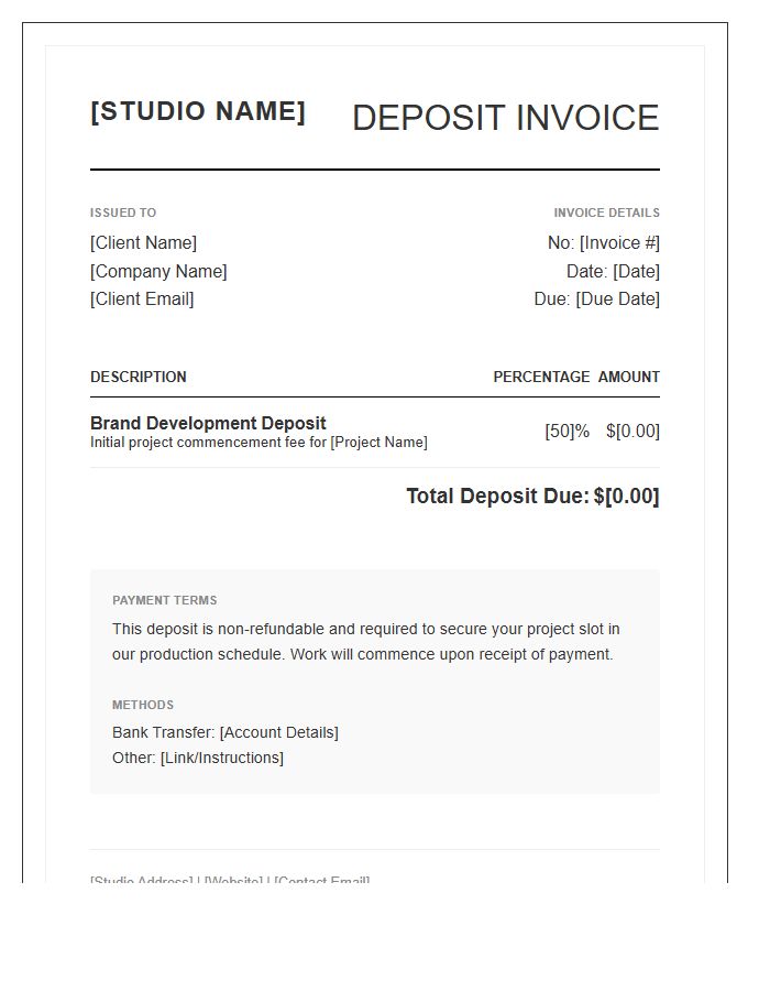 Brand Development Deposit Invoice Template