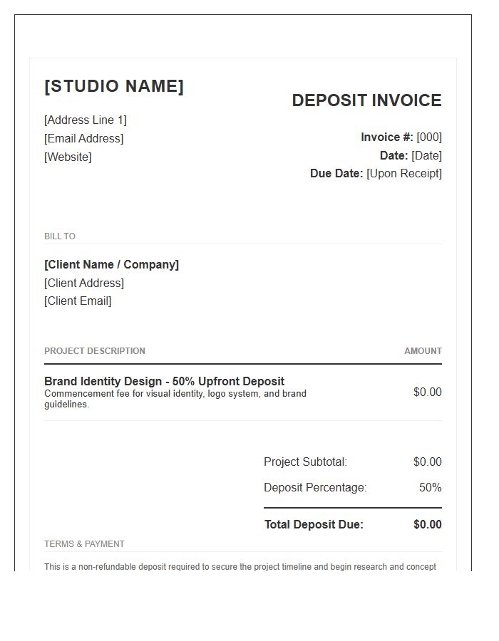Brand Identity Design Deposit Invoice Template