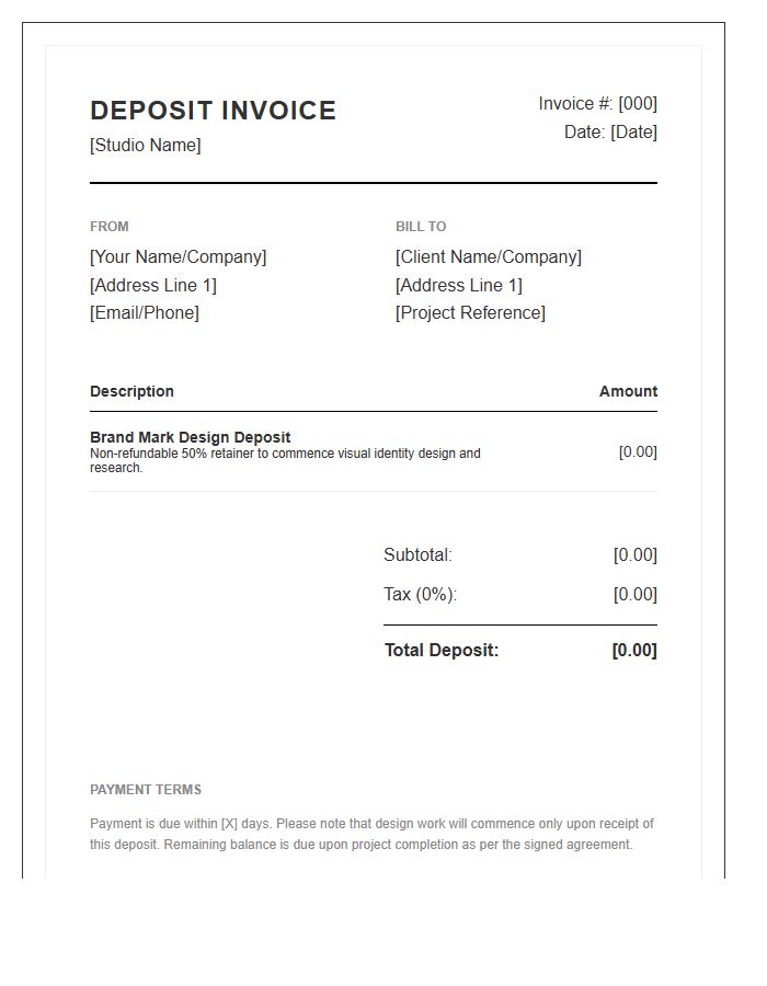 Brand Mark Design Deposit Invoice Template