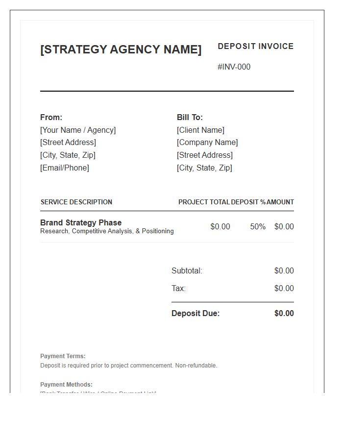 Brand Strategy Services Deposit Invoice Template