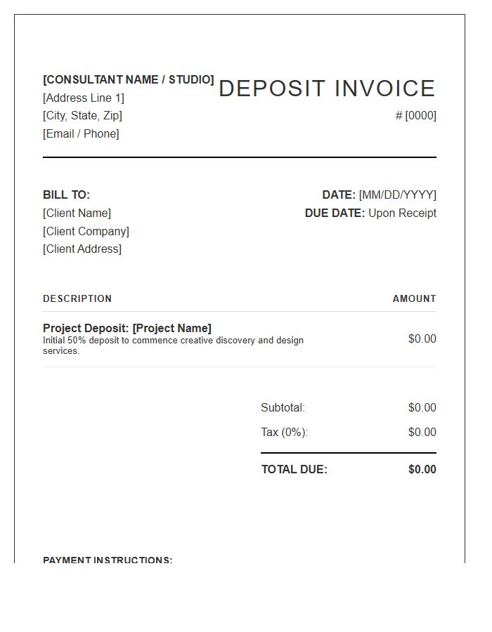 Graphic Design Consultant Deposit Invoice Template