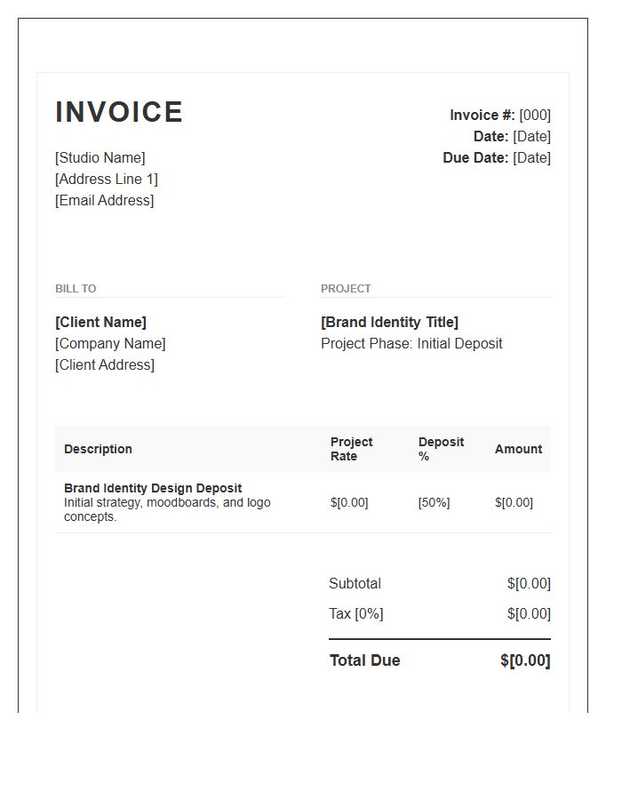 Graphic Design Deposit Invoice Template For Brand Identity Projects