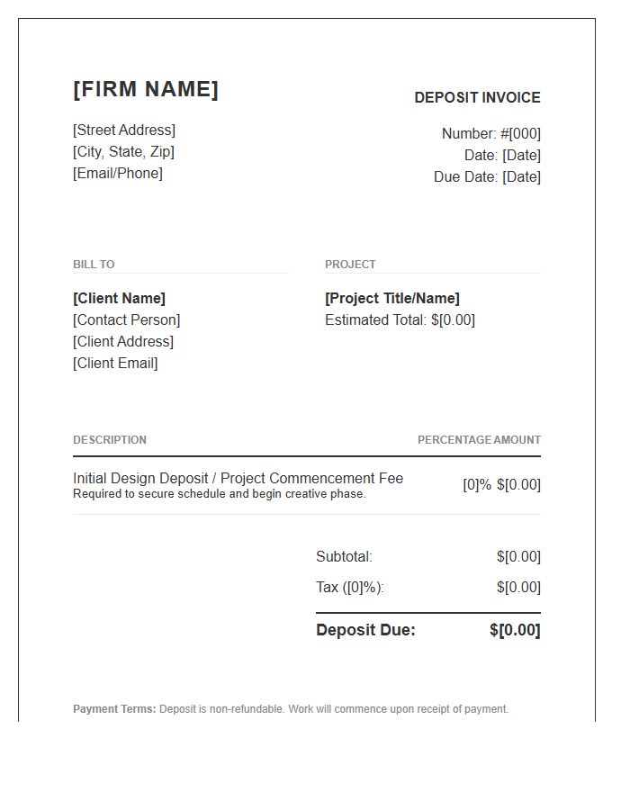 Graphic Design Firm Deposit Invoice Template