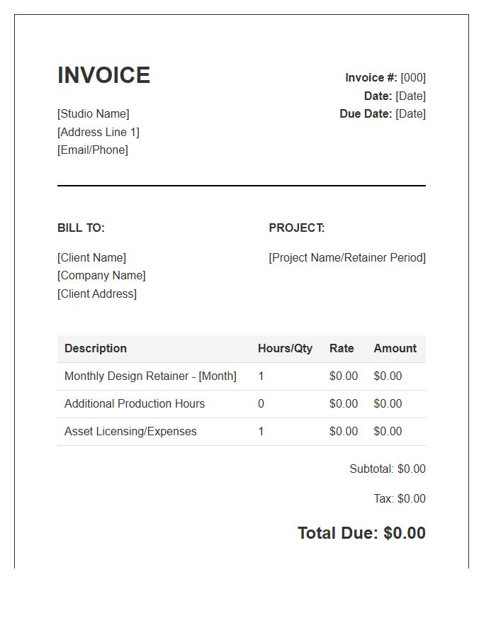 Graphic Design Project Retainer Invoice Template