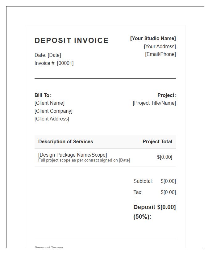 Graphic Design Service Deposit Invoice Template