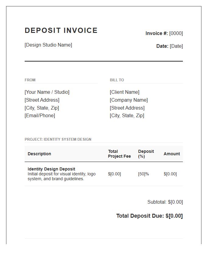 Identity System Design Deposit Invoice Template