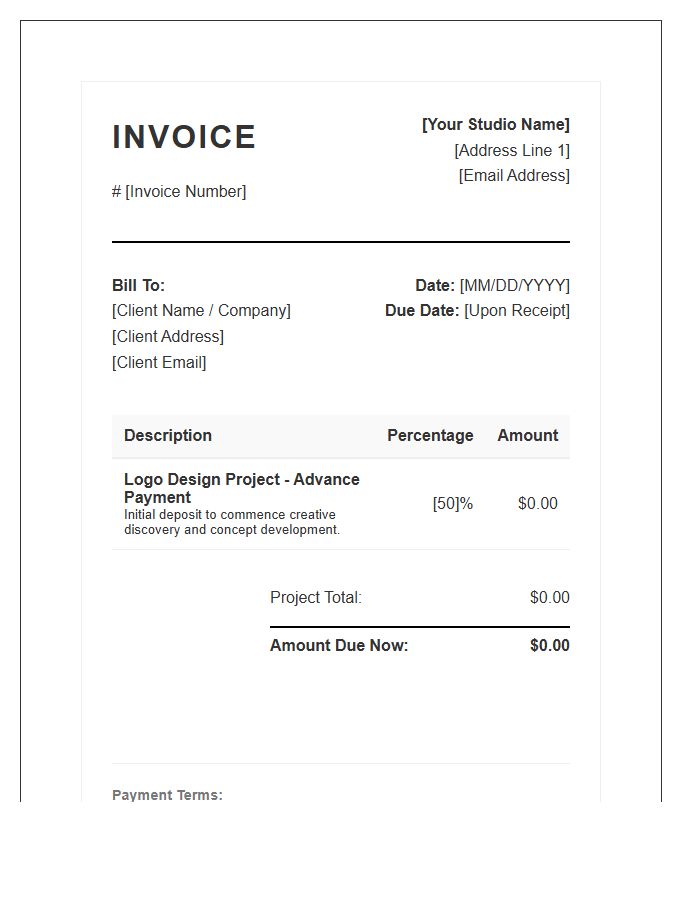 Logo Design Advance Payment Invoice Template