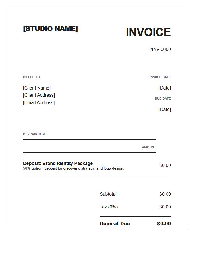 Modern Brand Identity Deposit Invoice Template