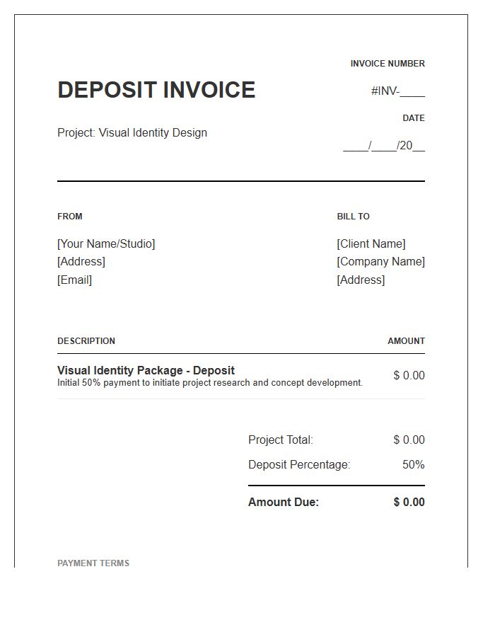 Visual Identity Project Deposit Invoice Template