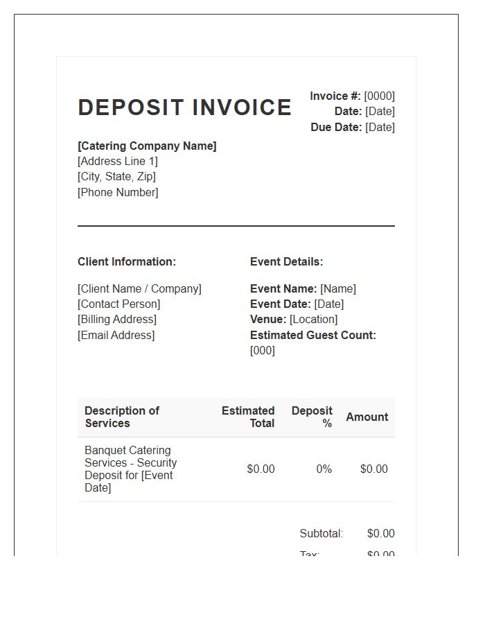 Commercial Banquet Catering Deposit Invoice Template