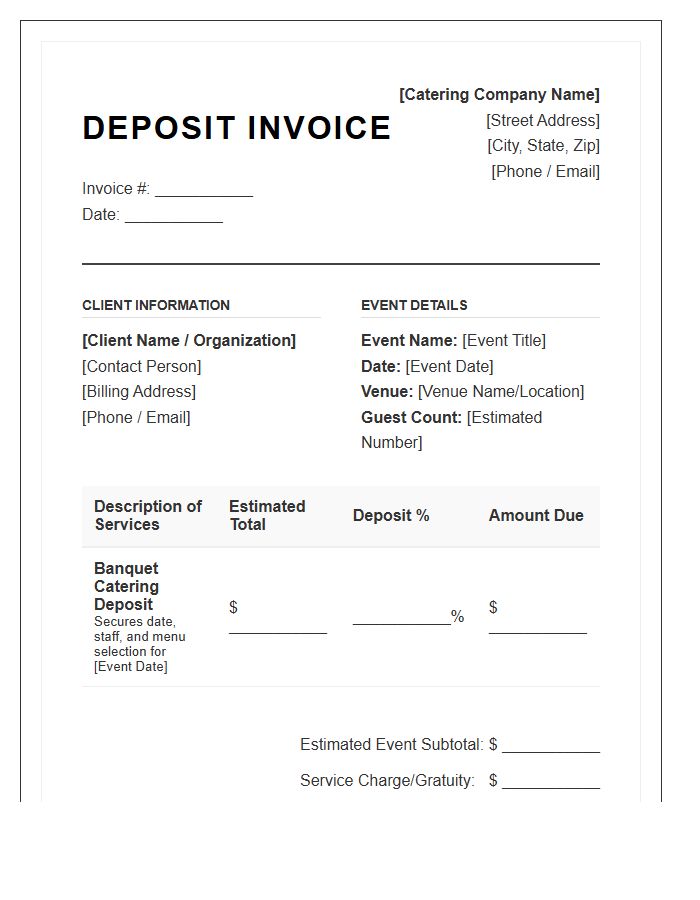 Comprehensive Banquet Catering Deposit Invoice Template