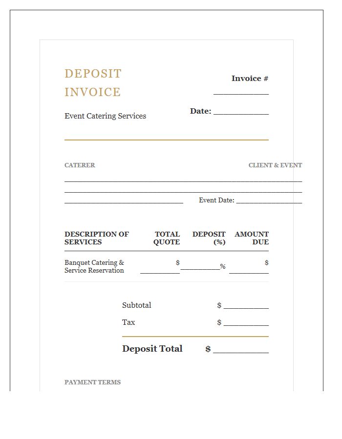 Elegant Banquet Catering Deposit Invoice Template