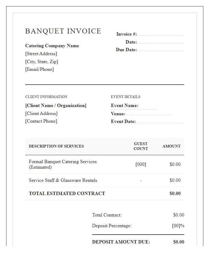 Formal Banquet Catering Deposit Invoice Template