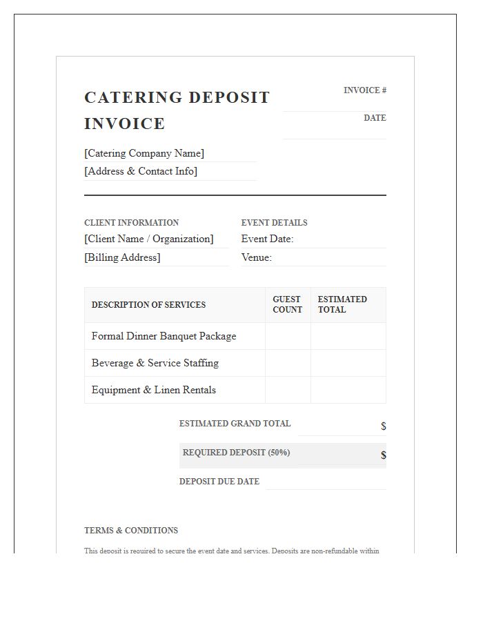 Formal Dinner Banquet Catering Deposit Invoice Template
