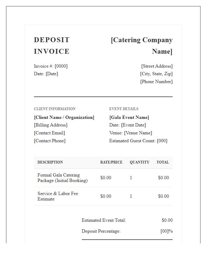 Formal Gala Catering Deposit Invoice Template