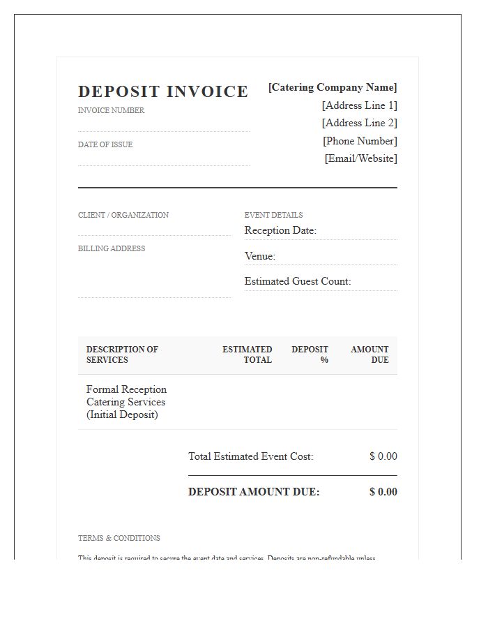 Formal Reception Catering Deposit Invoice Template