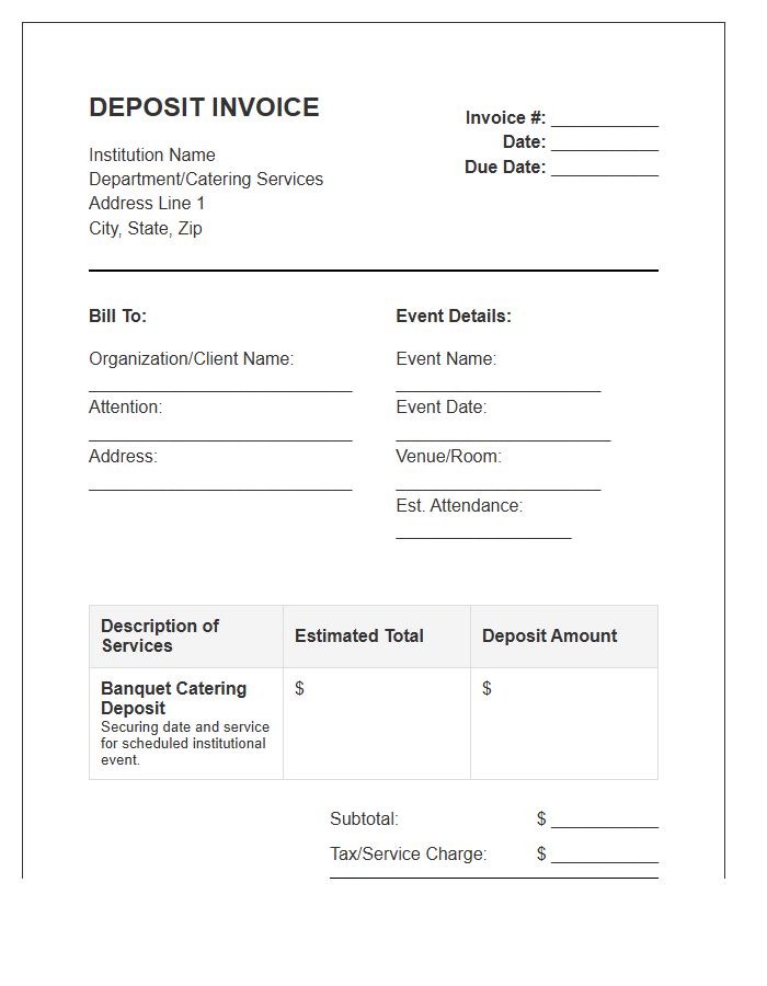 Institutional Banquet Catering Deposit Invoice Template