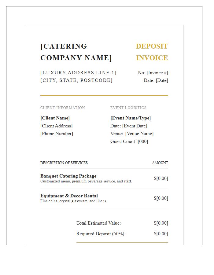 Luxury Banquet Catering Deposit Invoice Template