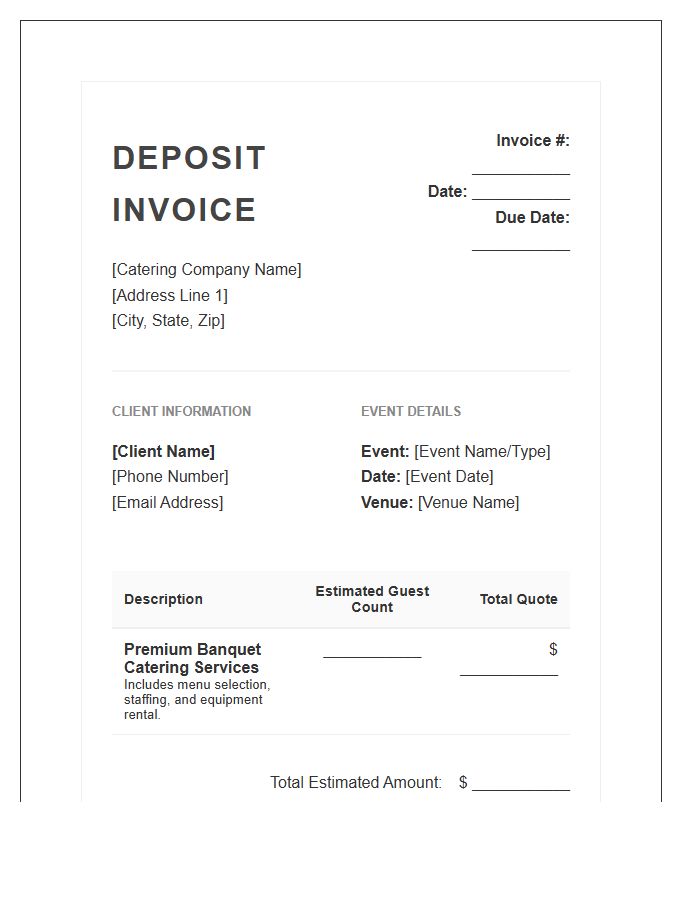Premium Banquet Catering Deposit Invoice Template