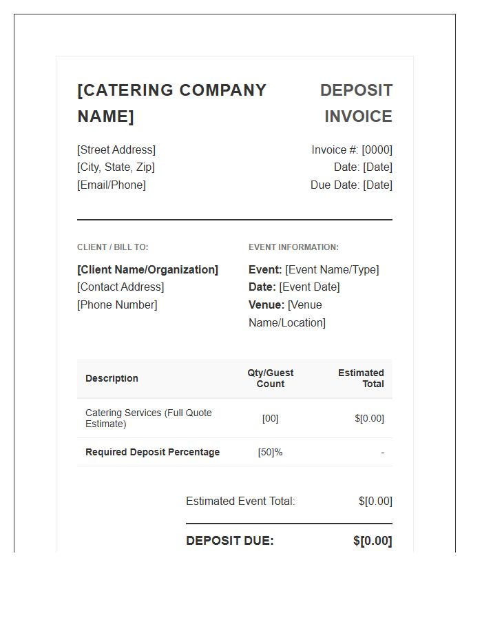 Professional Event Catering Deposit Invoice Template