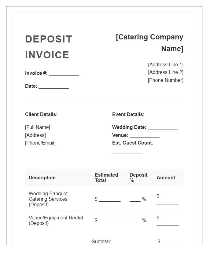 Wedding Banquet Catering Deposit Invoice Template