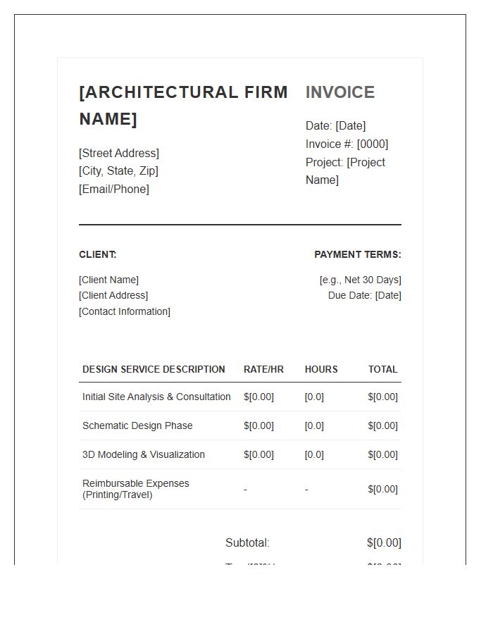 Architectural Firm Design Consultation Invoice Template
