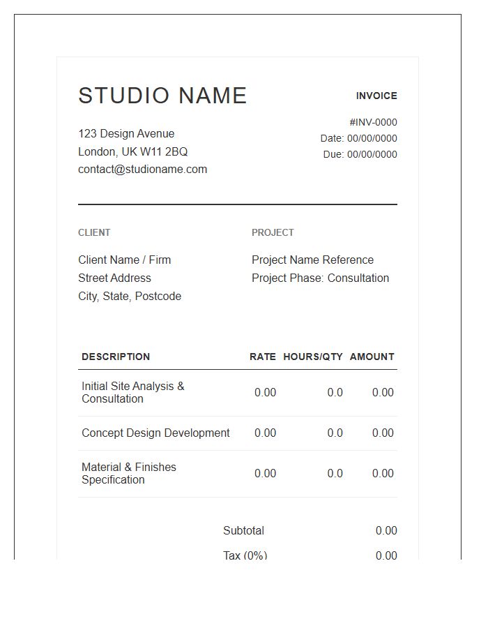 Boutique Architectural Studio Consultation Invoice Template