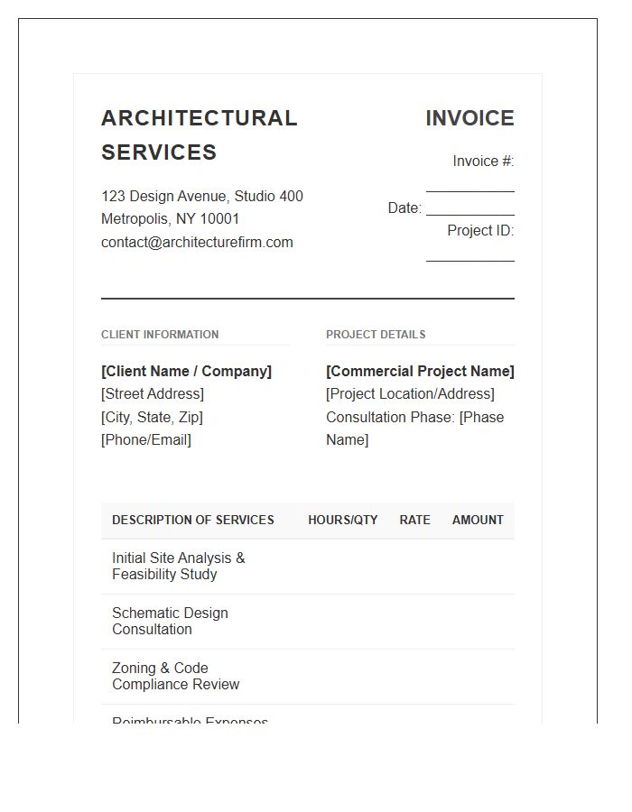 Commercial Architectural Consultation Services Invoice Template