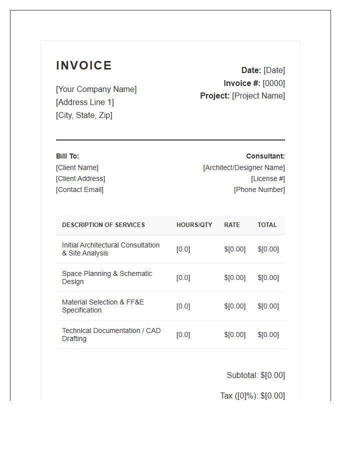 Interior Design Architectural Consultation Invoice Template