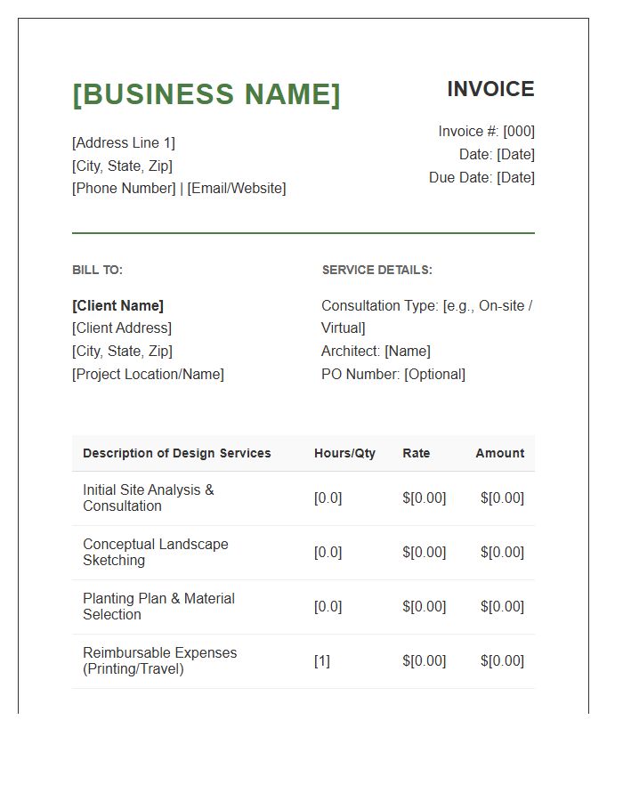 Landscape Architect Design Consultation Invoice Template