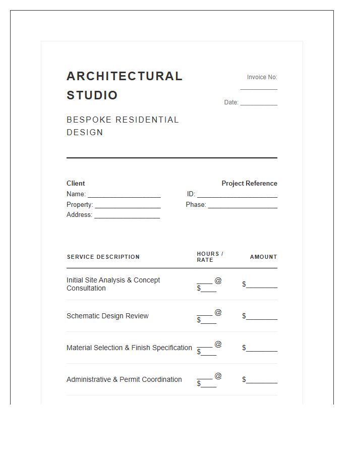 Luxury Residential Architect Consultation Invoice Template