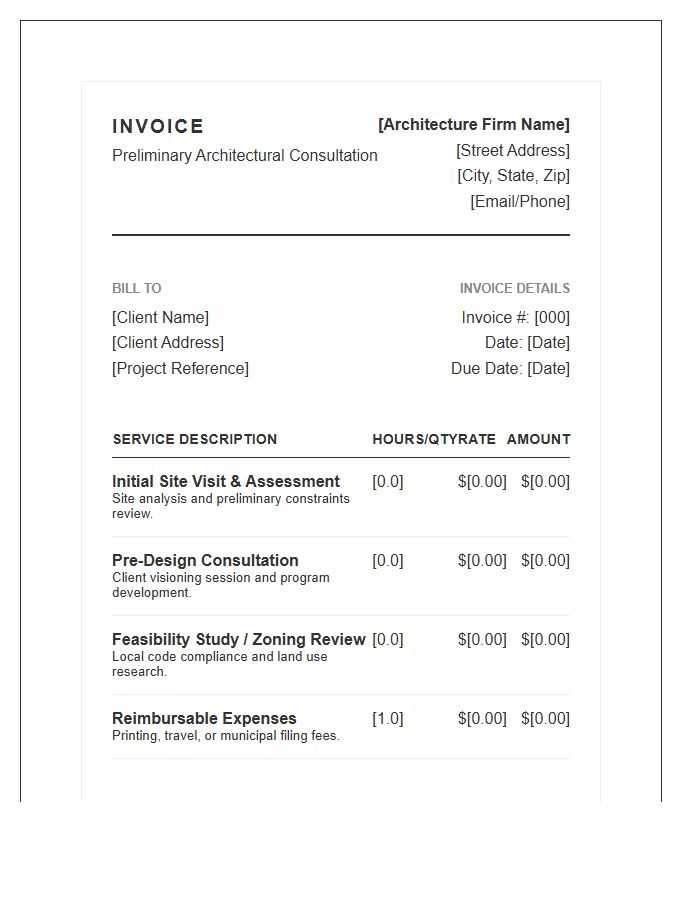 Preliminary Architectural Consultation Phase Invoice Template