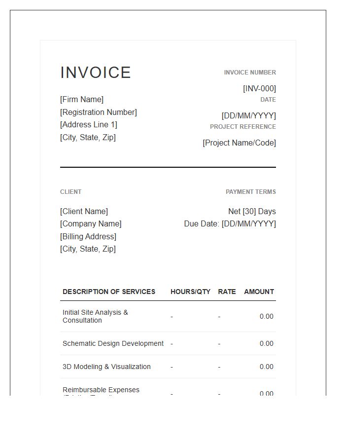 Professional Architectural Design Consultation Invoice Template