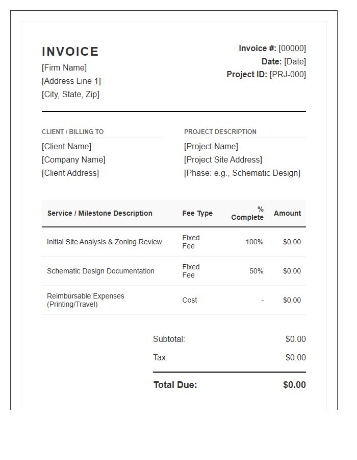 Project Based Architectural Consultation Invoice Template