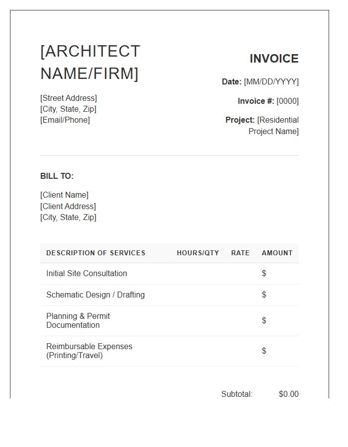 Residential Architect Consultation Fees Invoice Template