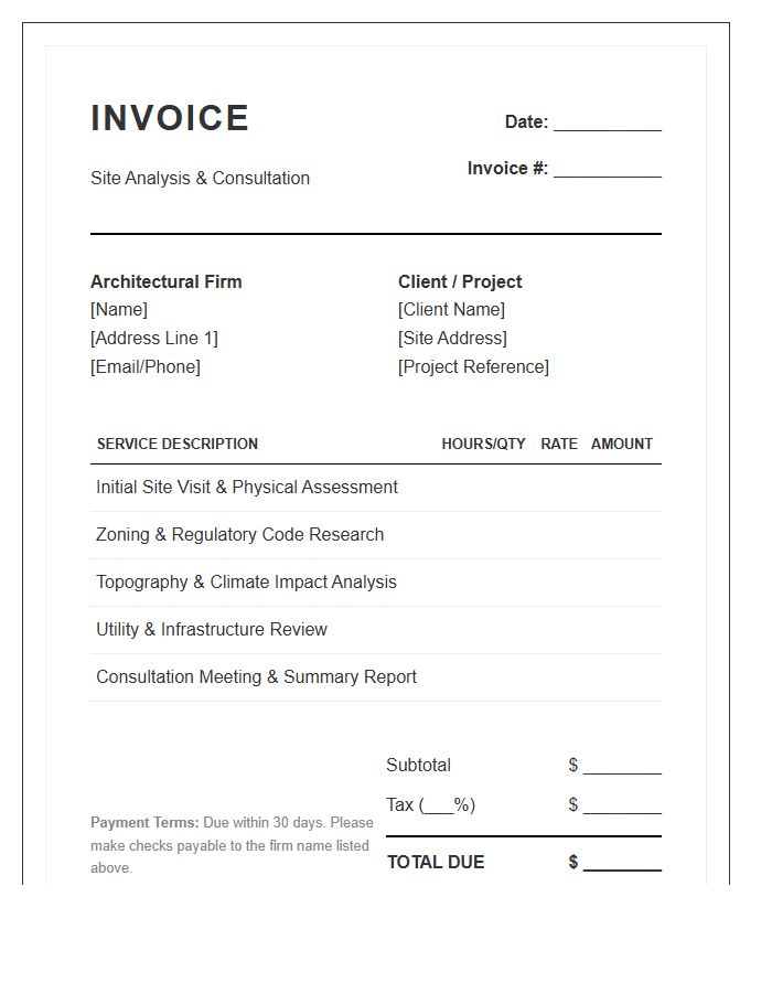 Site Analysis Architectural Consultation Invoice Template