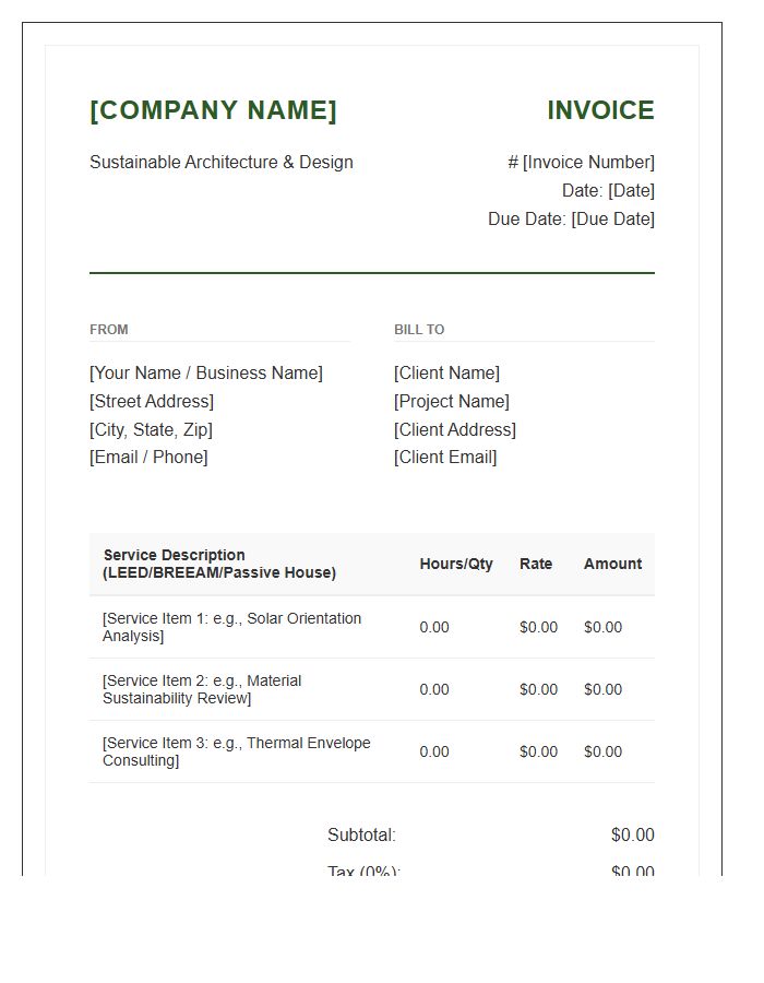 Sustainable Architectural Design Consultation Invoice Template