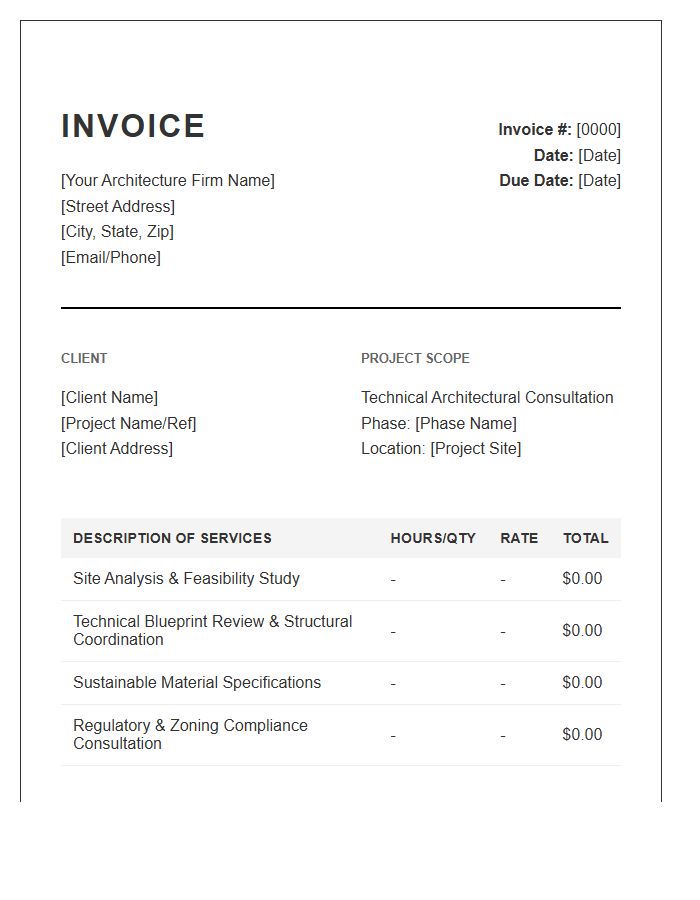 Technical Architectural Design Consultation Invoice Template