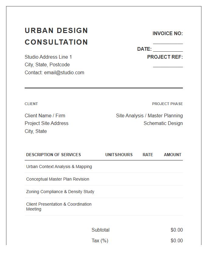Urban Design Architectural Consultation Invoice Template