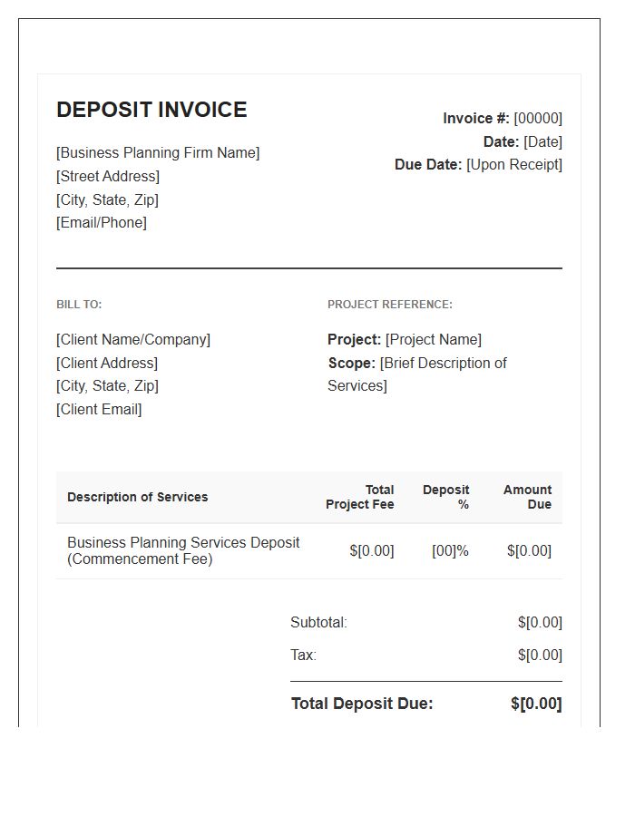 Business Planning Services Deposit Invoice Template